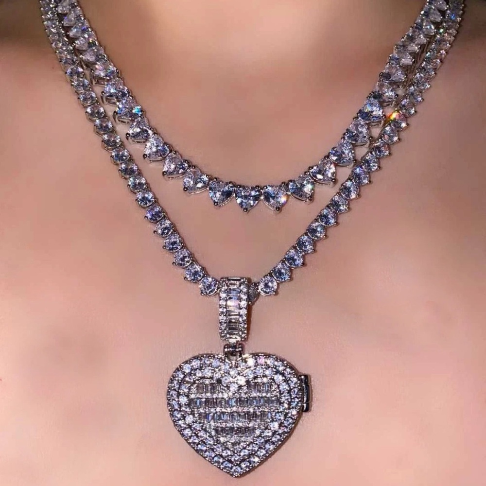 Silver tennis Heart necklace and tennis pendant set 16inch